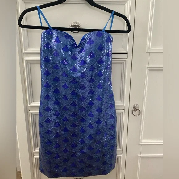 as u wish strapless sequin dress As U Wish Dresses | As U Wish Nwt Strapless Sequins Blue Mini Dress Size Small Lined Sweetheart | Color: Blue/Silver | Size: S